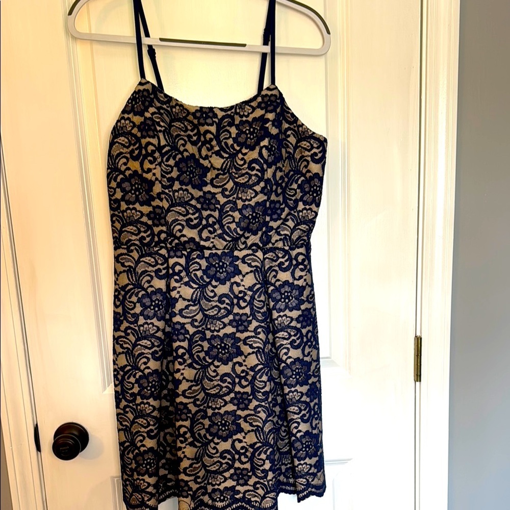 Navy Lace Overlay Dress - Picture 1 of 7